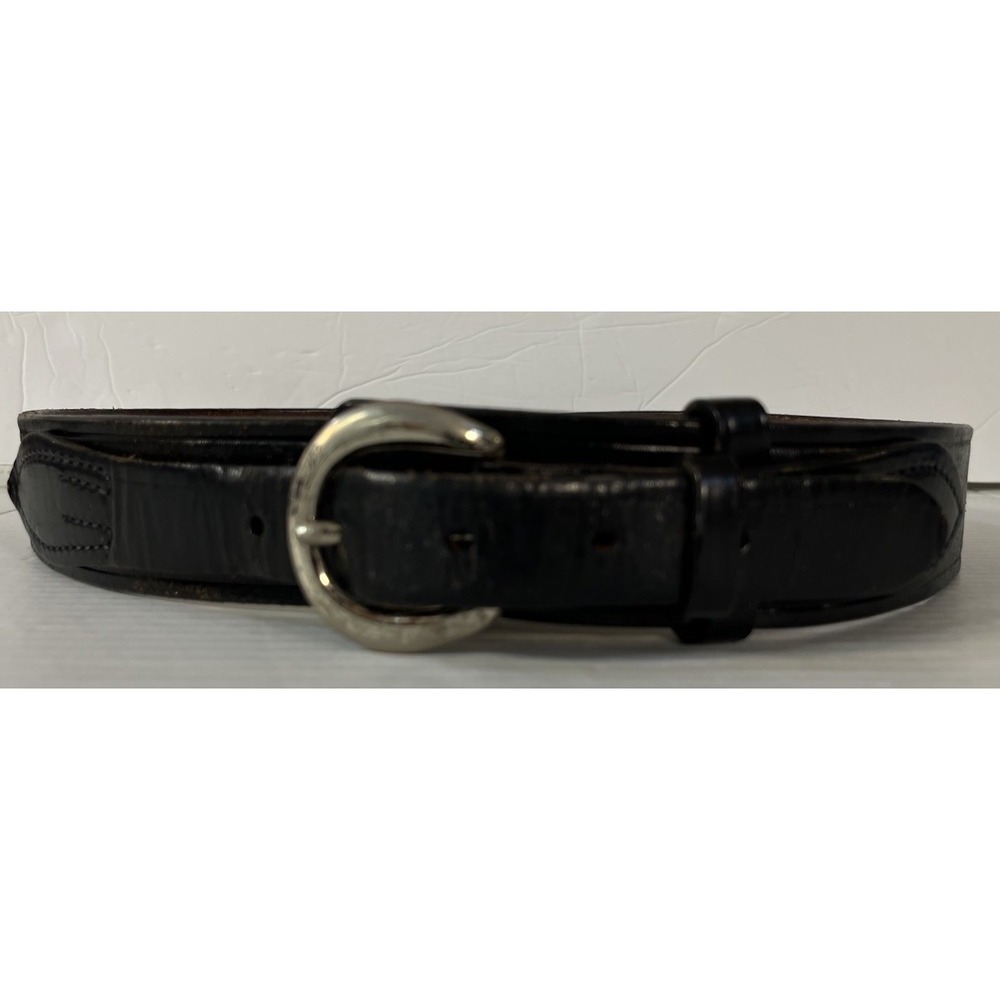 Ranger Leather Belt Mens 32 Black Silver Buckle‎ Stitched  (41" overall length )